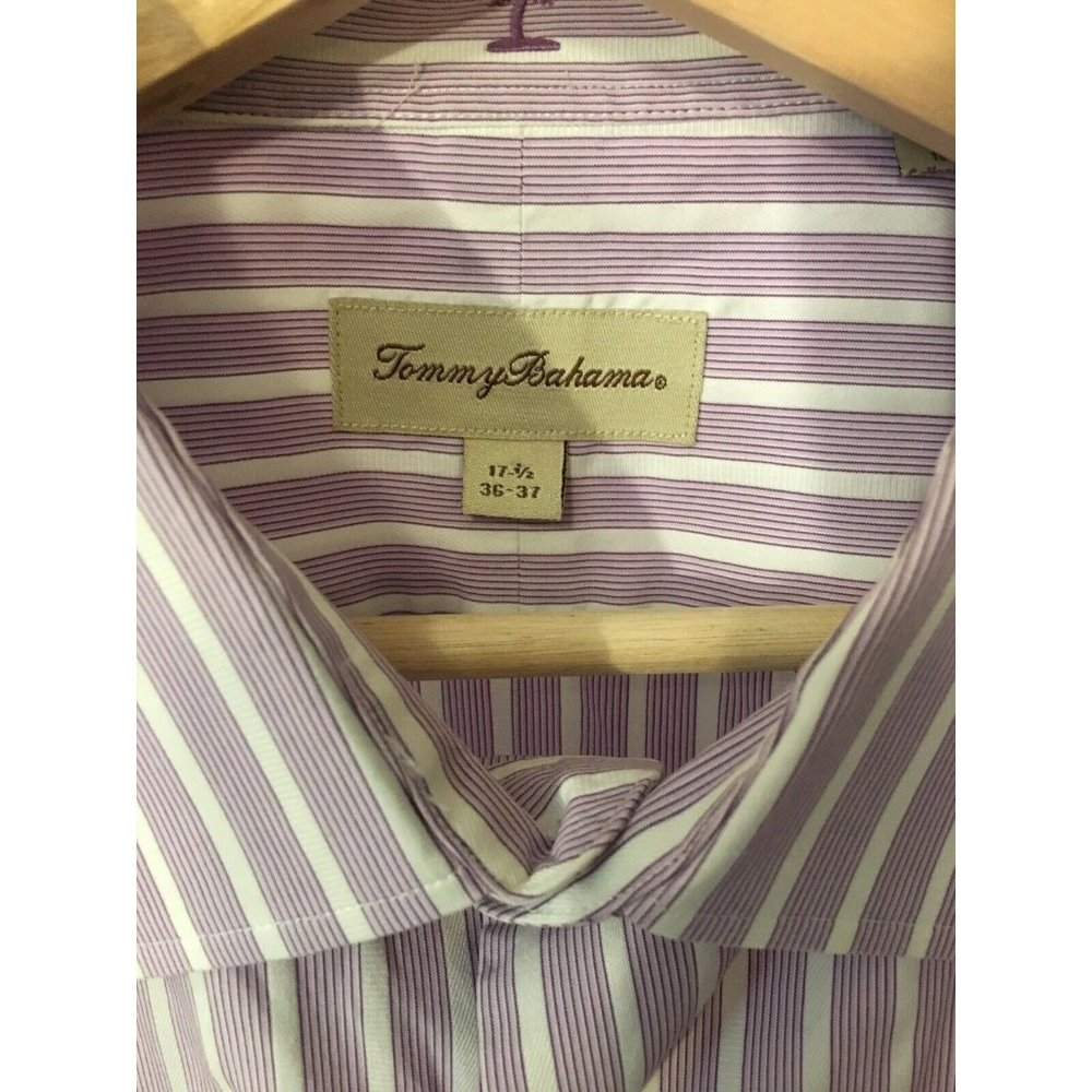 Tommy Bahama Button Front Shirt Men Sz 17 1/2 36/37 Lavender Purple White
